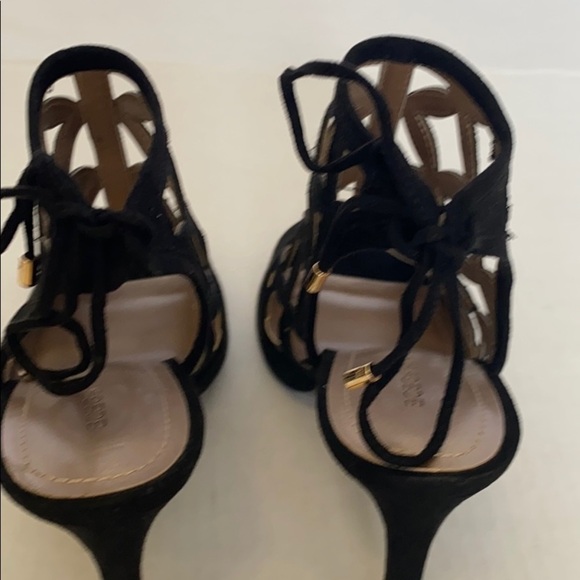 𝅺bcbg Shoes Black Clodin-X Heels 7 1/2 M Strappy Peep Toe New Without Box - Picture 5 of 11